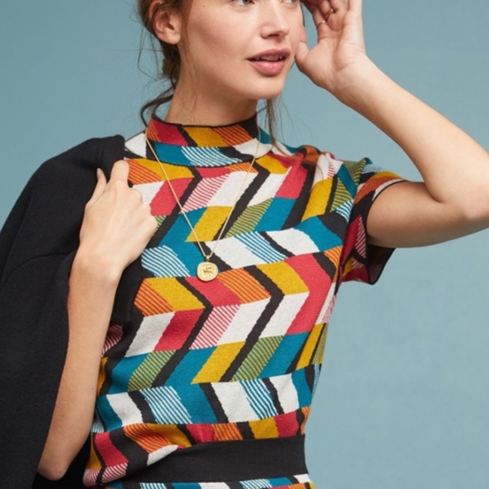 Anthro Maeve Geometric MockNeck Sweater Top size L